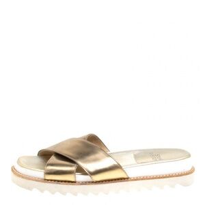 Stuart Weitzman Comfort Slides in Metallic Gold Size 9